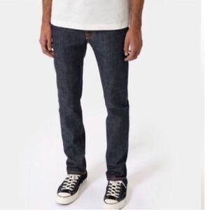 Nudie Jeans Co Men’s Size 30x34 Thin Finn Jeans Dark Wash Indigo Slim Fit Denim